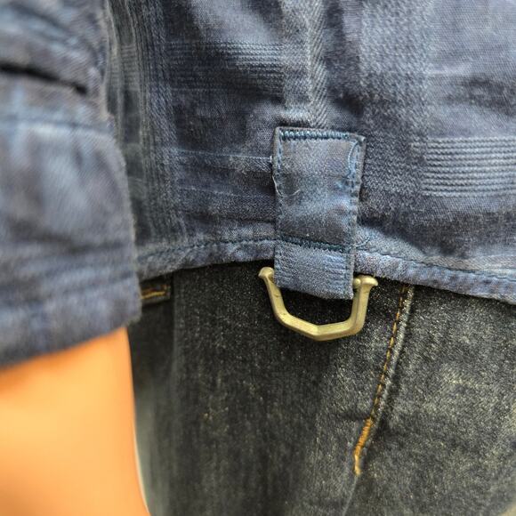 Affliction Black Premium Shirt Blue Plaid Long Roll tab Sleeves Dual Pockets L - Picture 10 of 13